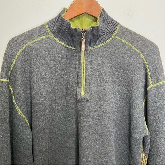 Tommy Bahama Reversible Grey Green 1/4 Zip Pullover Sweater  Size Medium - Picture 2 of 13